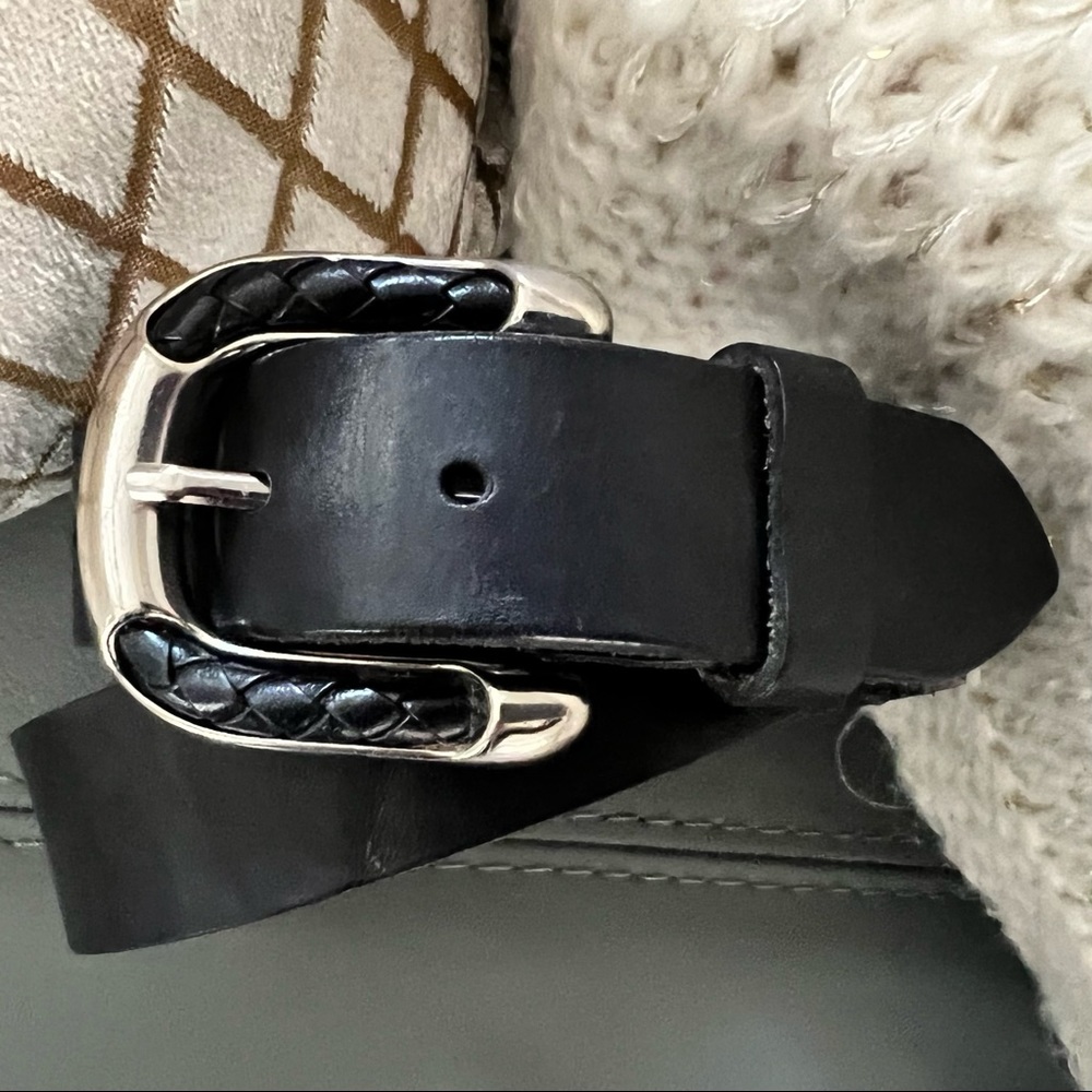 Mens BLACK Braided Leather/Silver Buckle FULL GRAIN COWHIDE Leather BELT S - Picture 4 of 8
